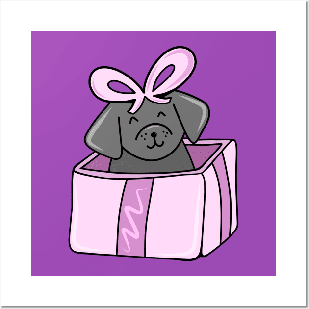 Cute Holiday Dog in a Giftbox Present, made by EndlessEmporium Wall Art by EndlessEmporium